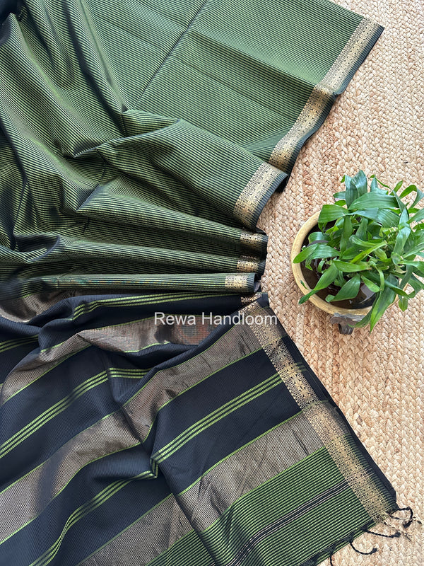 Maheshwari Mehendi Green Garbha Reshami Silk Saree GS305