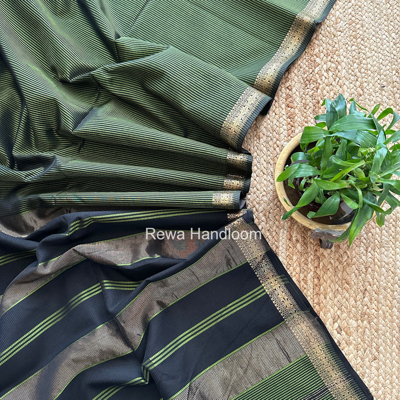 Maheshwari Mehendi Green Garbha Reshami Silk Saree GS305