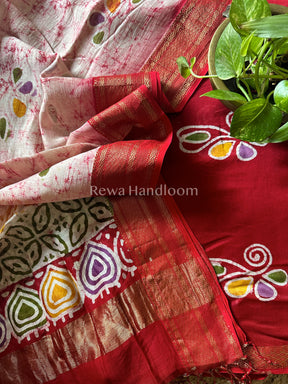 Maheshwari Red Batik Printed Dress Material BTP104