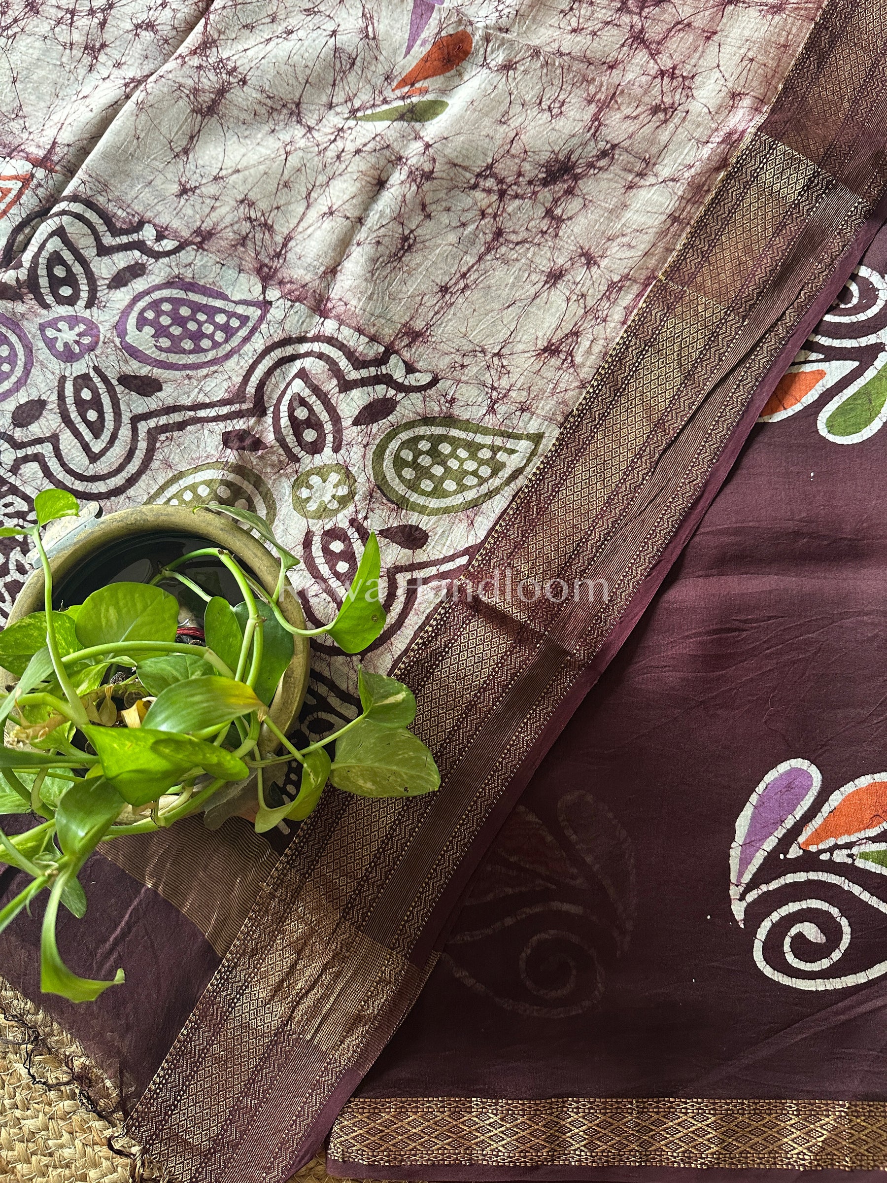 Maheshwari Dark Brown Batik Printed Dress Material BTP105