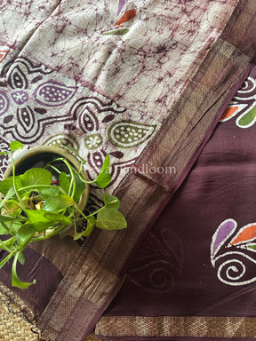 Maheshwari Dark Brown Batik Printed Dress Material BTP105