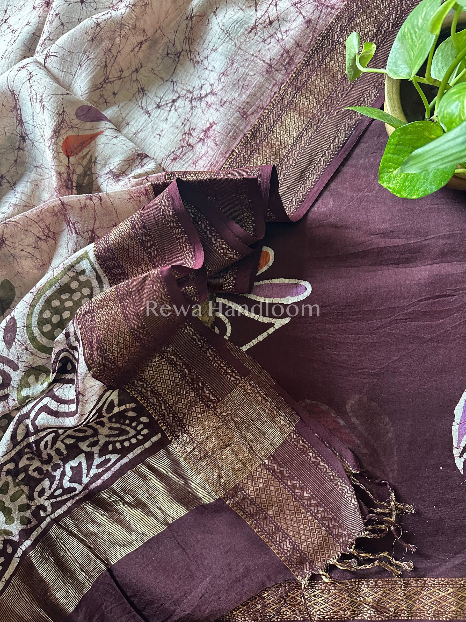 Maheshwari Dark Brown Batik Printed Dress Material BTP105