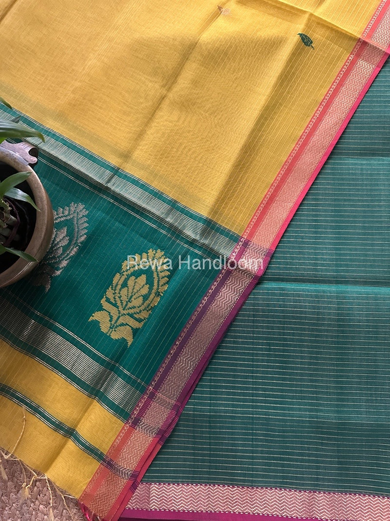 Maheshwari Chutney Green-Turmeric Yellow Motifs Top-Dupatta Set MS0146