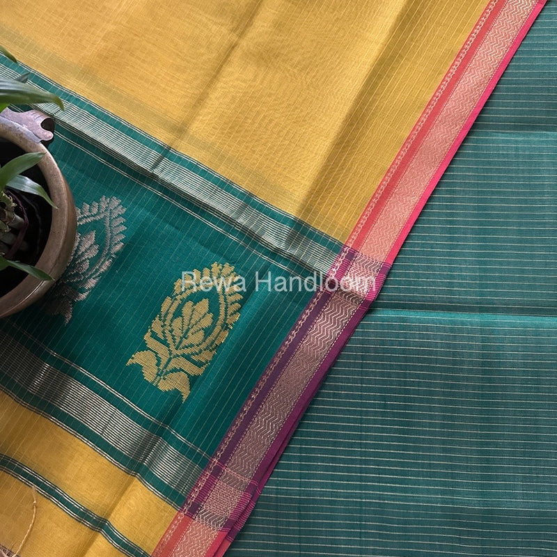 Maheshwari Chutney Green-Turmeric Yellow Motifs Top-Dupatta Set MS0146