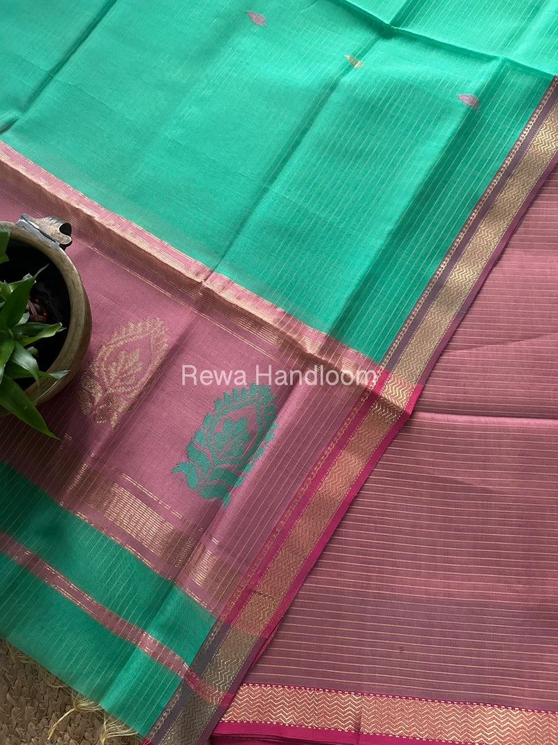 Maheshwari Onion Pink-Sea Green Motifs Top-Dupatta Set MS0147