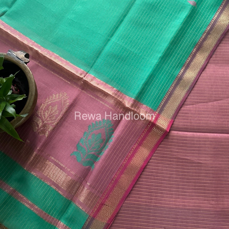 Maheshwari Onion Pink-Sea Green Motifs Top-Dupatta Set MS0147