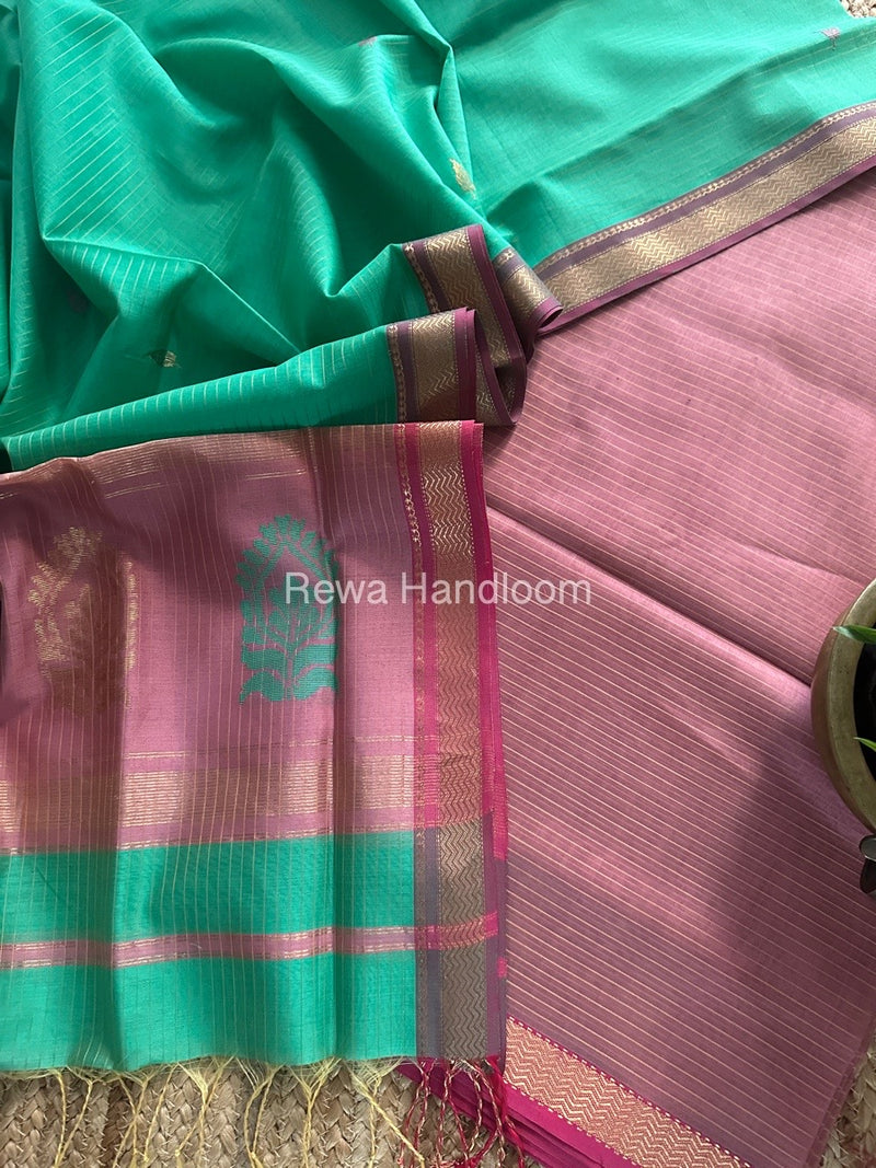 Maheshwari Onion Pink-Sea Green Motifs Top-Dupatta Set MS0147