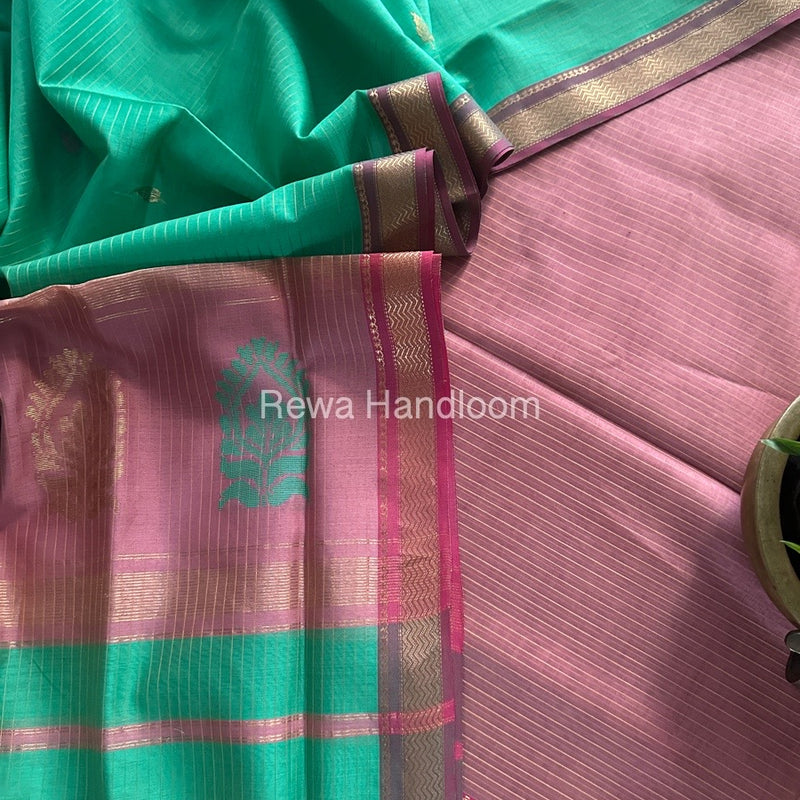 Maheshwari Onion Pink-Sea Green Motifs Top-Dupatta Set MS0147