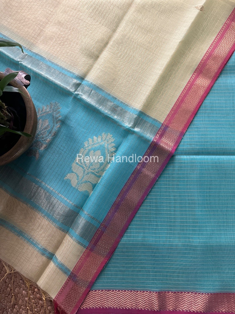 Maheshwari Sea Green-Light Yellow Motifs Top-Dupatta Set MS0148