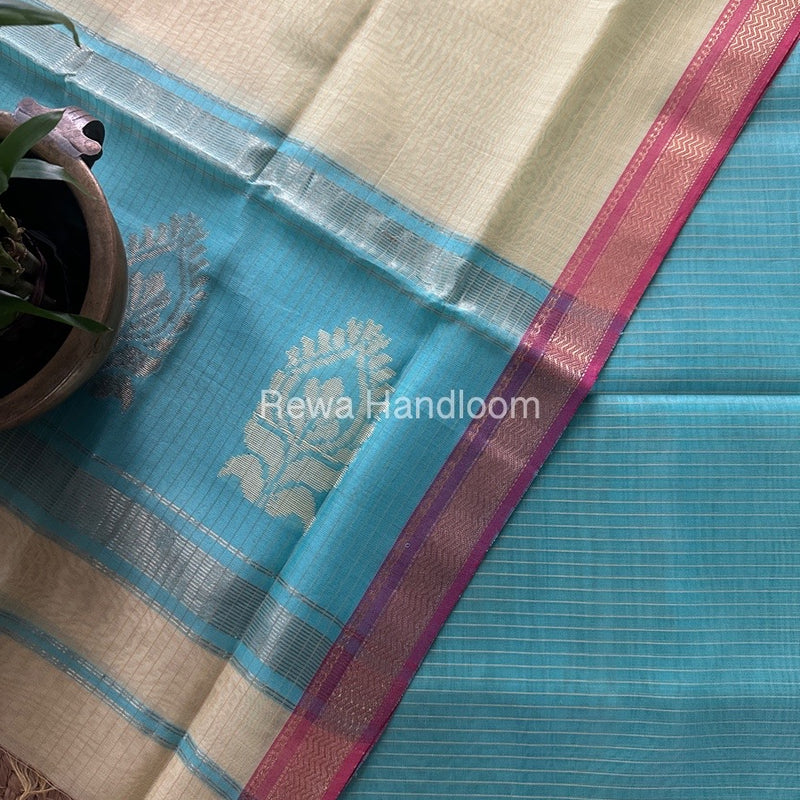 Maheshwari Sea Green-Light Yellow Motifs Top-Dupatta Set MS0148