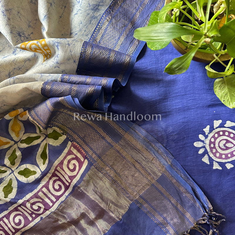 Maheshwari Blue Batik Printed Dress Material-BTP107