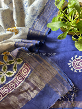 Maheshwari Blue Batik Printed Dress Material-BTP107