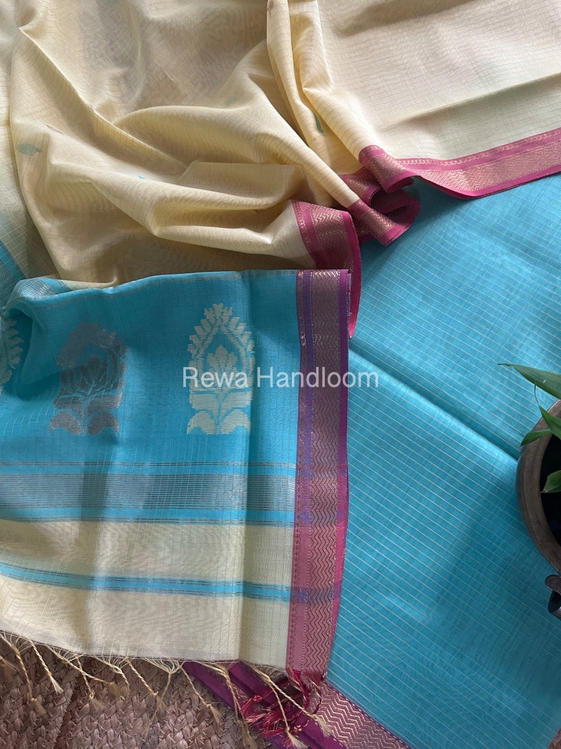 Maheshwari Sea Green-Light Yellow Motifs Top-Dupatta Set MS0148