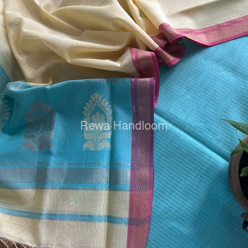 Maheshwari Sea Green-Light Yellow Motifs Top-Dupatta Set MS0148