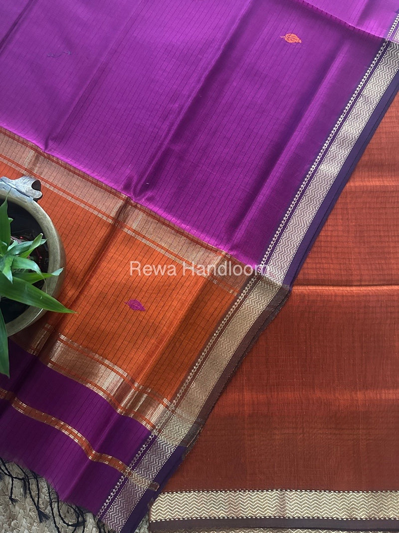 Maheshwari Rust Orange-Magenta Motifs Top-Dupatta Set PST0115