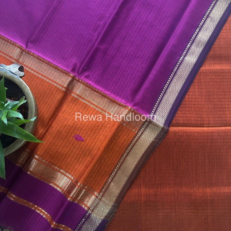 Maheshwari Rust Orange-Magenta Motifs Top-Dupatta Set PST0115