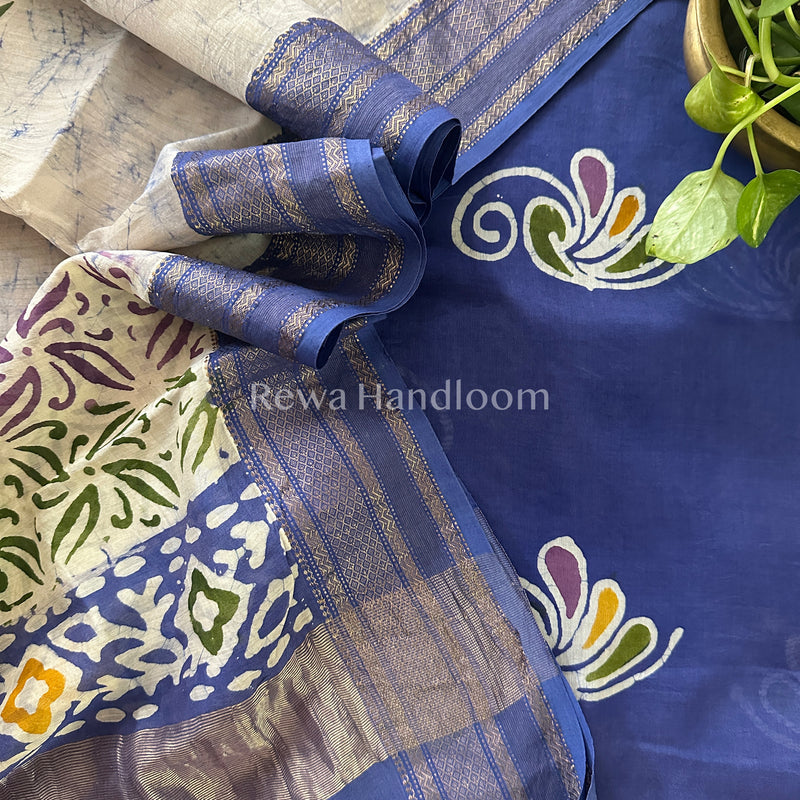Maheshwari Blue Batik Printed Dress Material-BTP109
