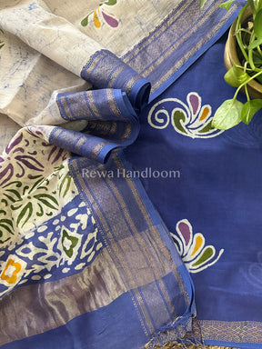 Maheshwari Blue Batik Printed Dress Material-BTP109