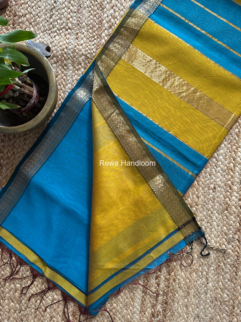 Maheshwari Teal Blue Rasta Lehar Saree RL034