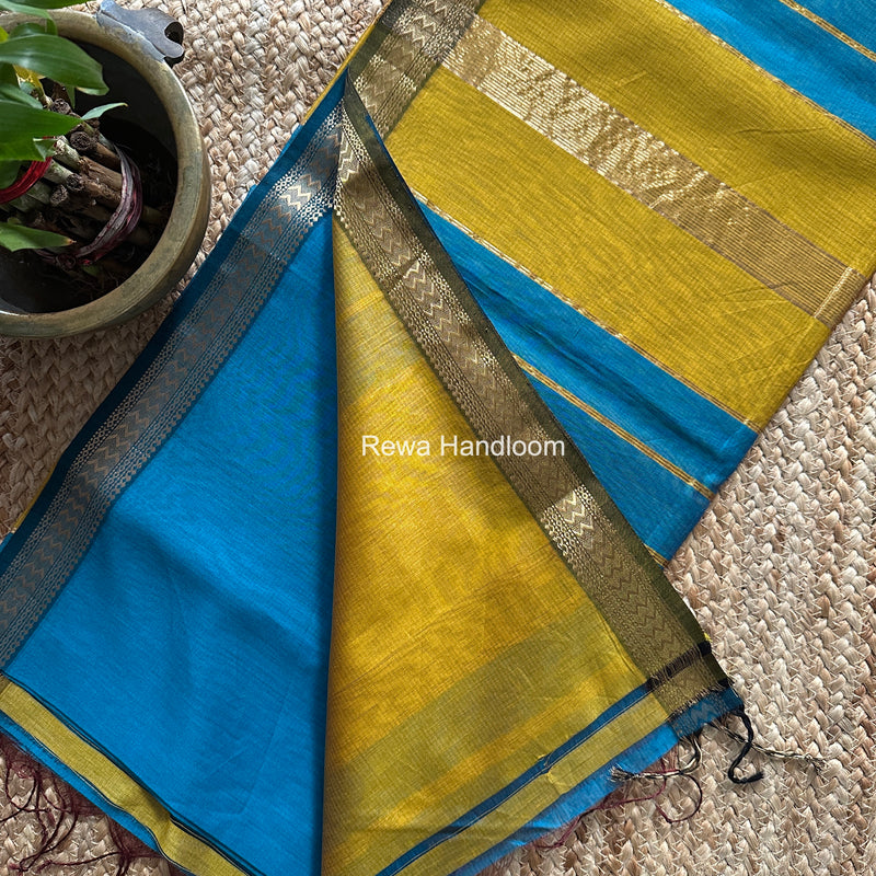 Maheshwari Teal Blue Rasta Lehar Saree RL034