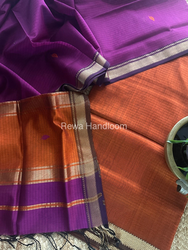 Maheshwari Rust Orange-Magenta Motifs Top-Dupatta Set PST0115