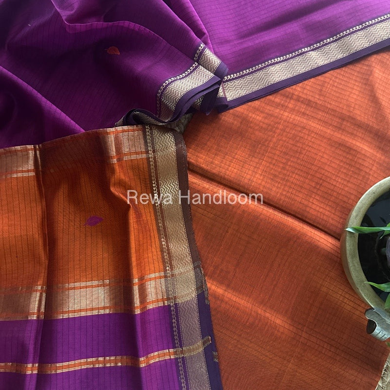 Maheshwari Rust Orange-Magenta Motifs Top-Dupatta Set PST0115