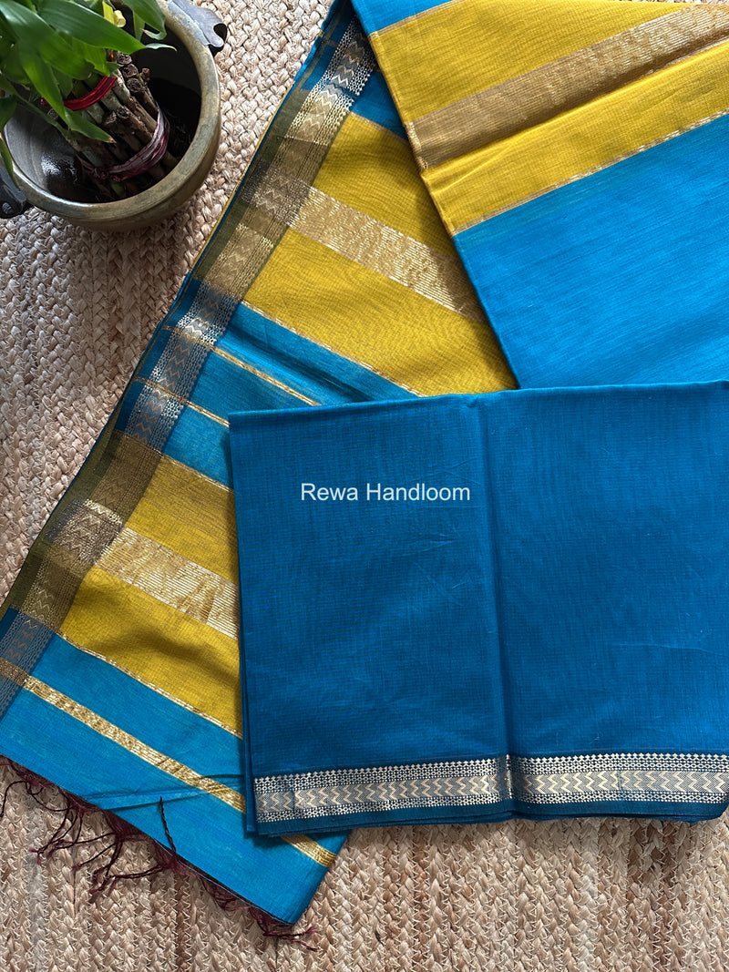 Maheshwari Teal Blue Rasta Lehar Saree RL034