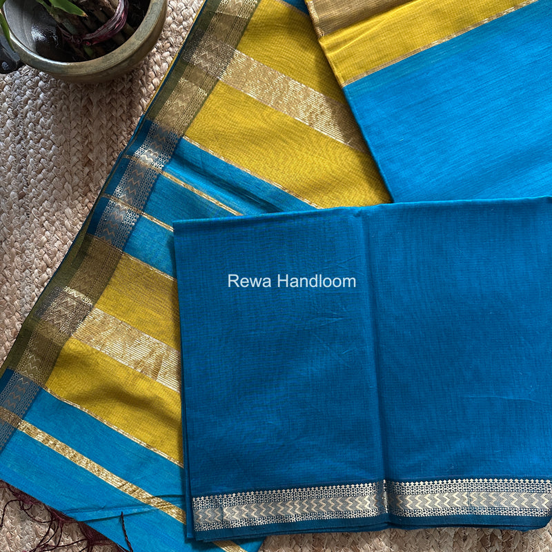 Maheshwari Teal Blue Rasta Lehar Saree RL034