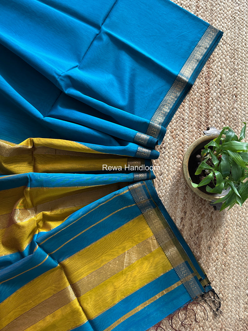 Maheshwari Teal Blue Rasta Lehar Saree RL034