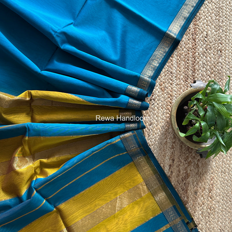 Maheshwari Teal Blue Rasta Lehar Saree RL034