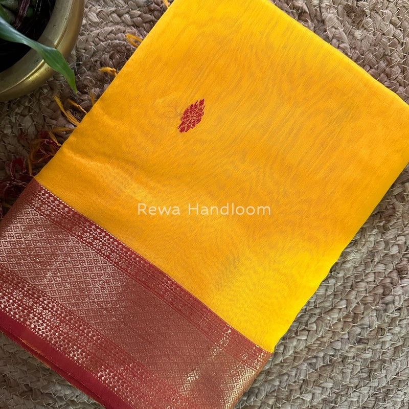 Maheshwari Golden Yellow Zari Butti Saree RB04