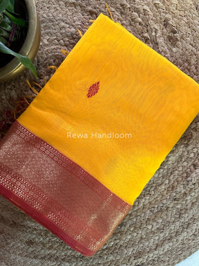 Maheshwari Golden Yellow Zari Butti Saree RB04