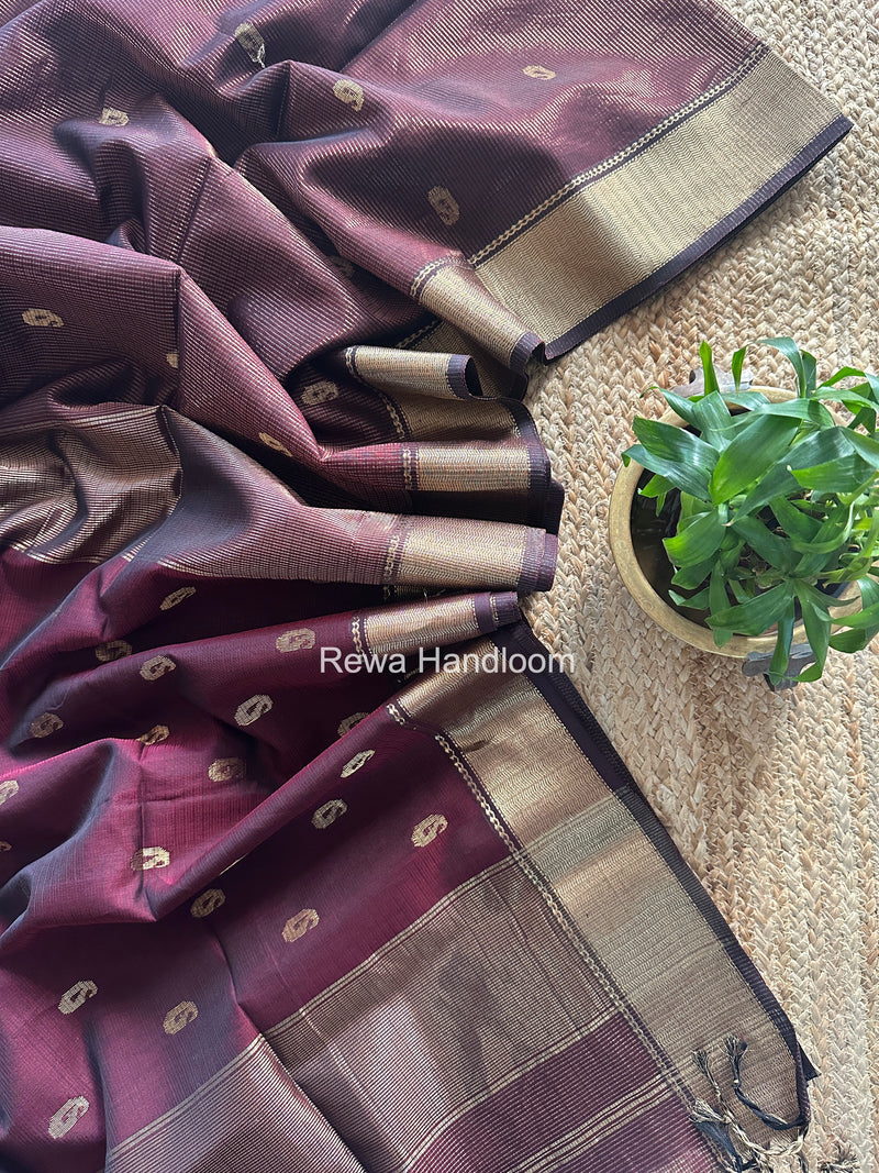 Maheshwari Maroon Tissue Butti Saree KBT04