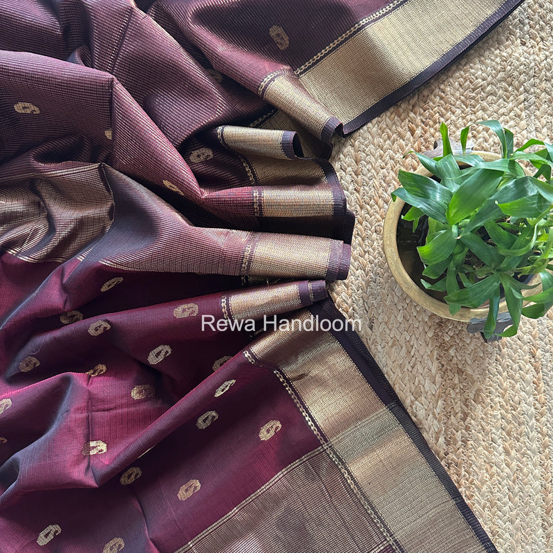 Maheshwari Maroon Tissue Butti Saree KBT04