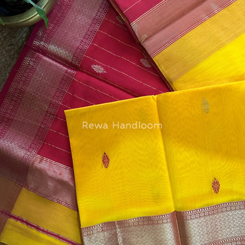 Maheshwari Golden Yellow Zari Butti Saree RB04