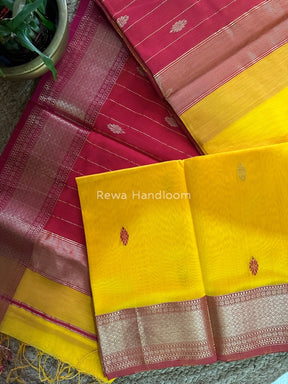 Maheshwari Golden Yellow Zari Butti Saree RB04