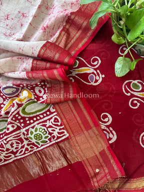 Maheshwari Red Batik Printed Dress Material BTP111