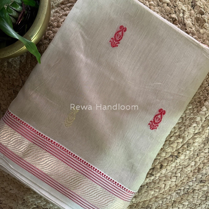 Maheshwari Beige Zari Butti Saree RB02