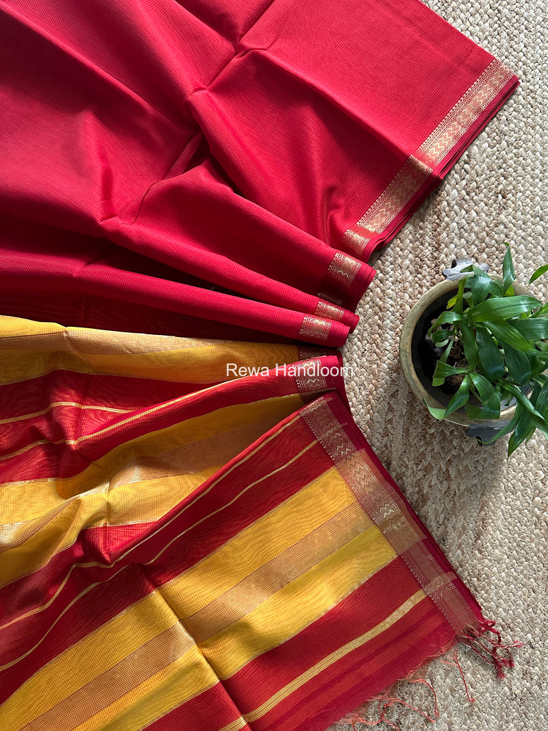 Maheshwari Red Rasta Lehar Saree RL035