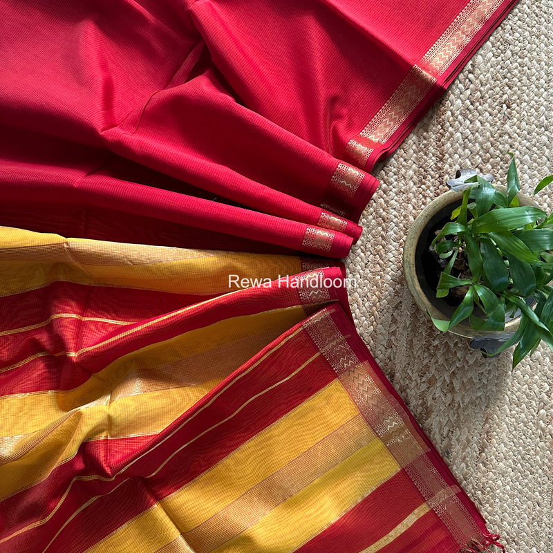 Maheshwari Red Rasta Lehar Saree RL035