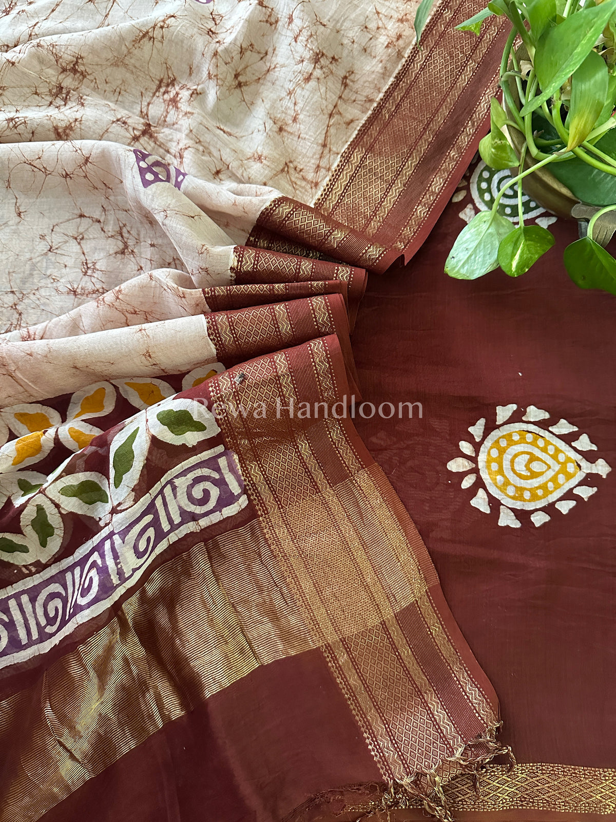 Maheshwari Brown Batik Printed Dress Material-BTP112