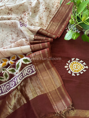 Maheshwari Brown Batik Printed Dress Material-BTP112