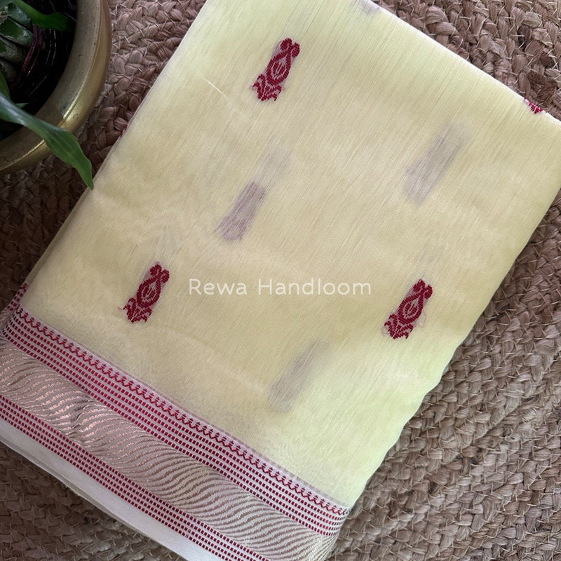 Maheshwari LIght Yellow Zari Butti Saree RB07