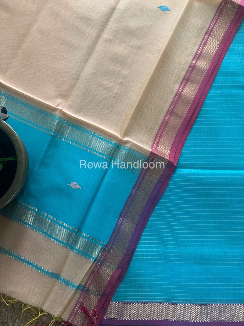 Maheshwari Aqua Green-Peach Motifs Top-Dupatta Set PST0121