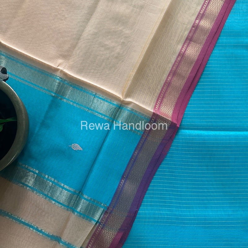 Maheshwari Aqua Green-Peach Motifs Top-Dupatta Set PST0121