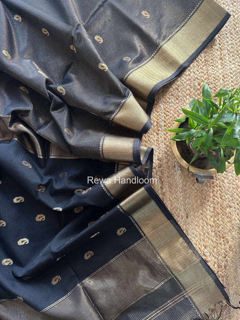 Maheshwari Black Tissue Butti Saree KBT03