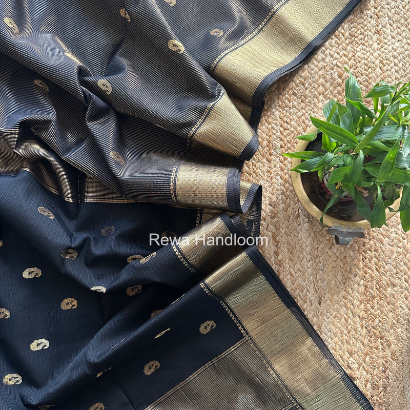 Maheshwari Black Tissue Butti Saree KBT03