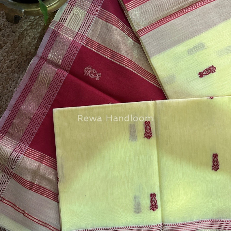 Maheshwari LIght Yellow Zari Butti Saree RB07