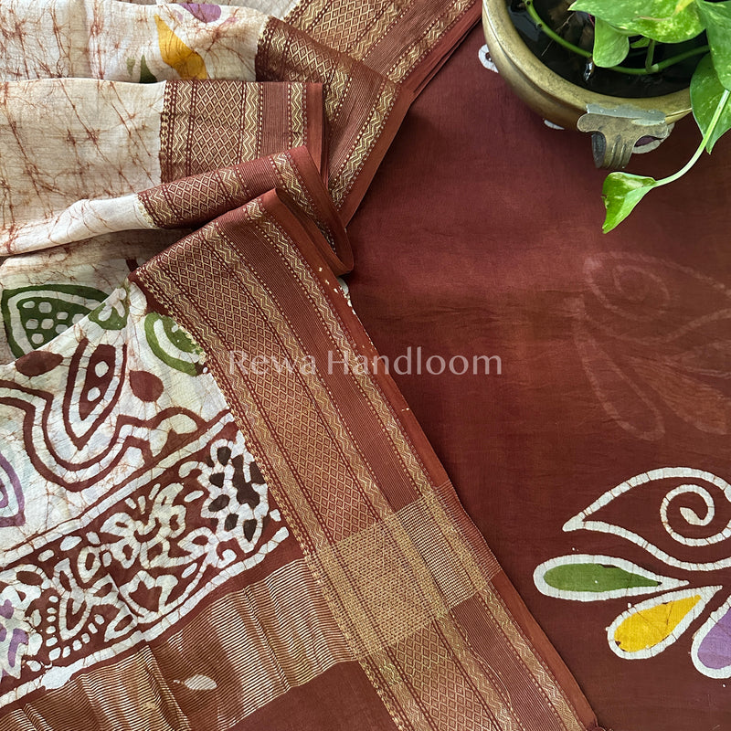Maheshwari Brown Batik Printed Dress Material-BTP113
