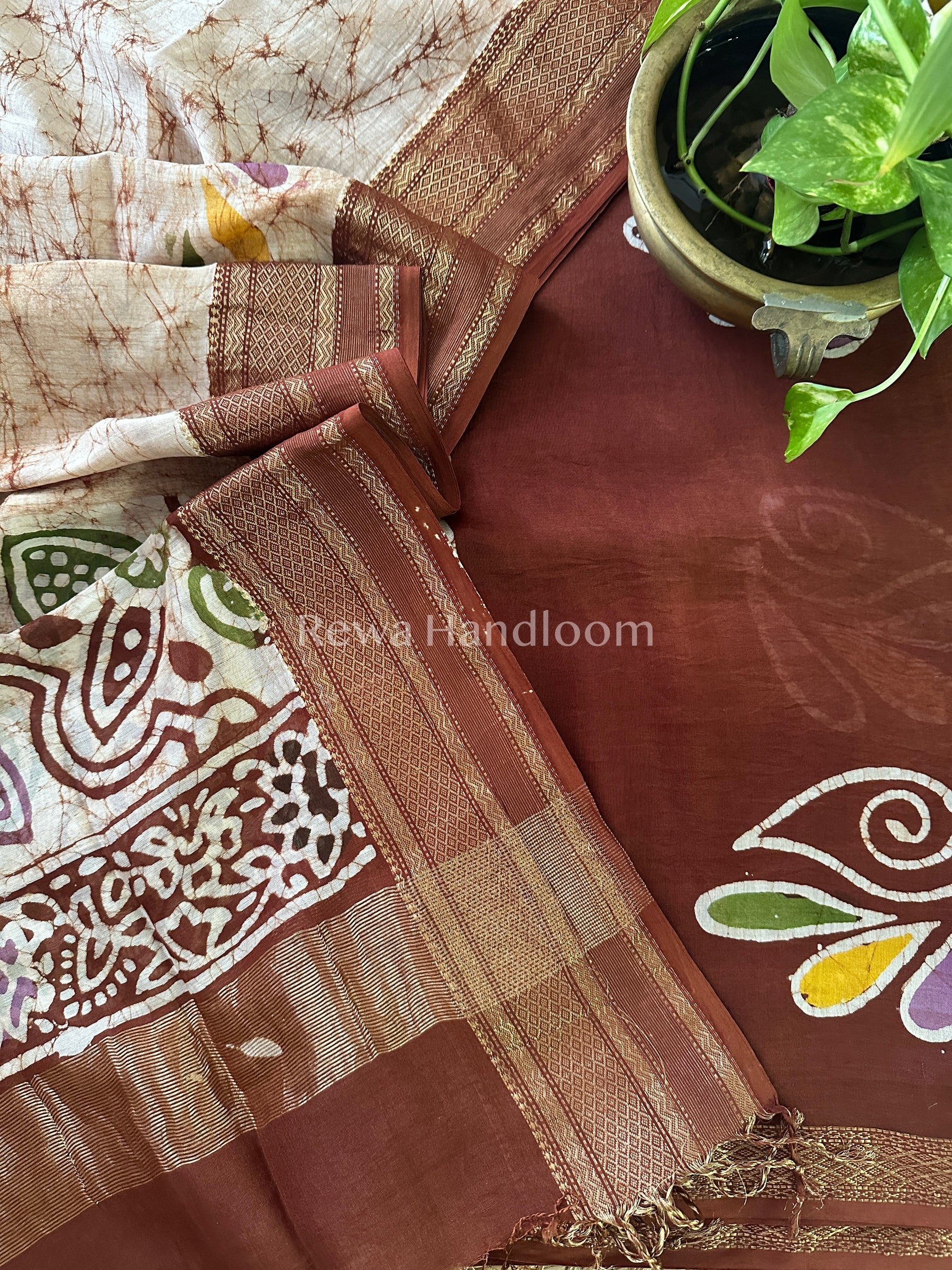 Maheshwari Brown Batik Printed Dress Material-BTP113